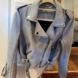 Light Blue Suede Bomber Jacket